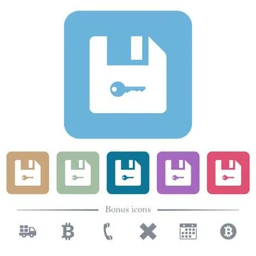 Encrypt file flat icons on color rounded square backgrounds Stock Illustration