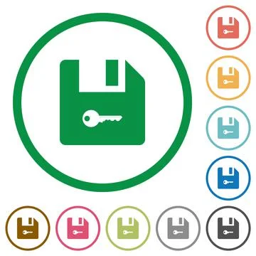 Encrypt file flat icons with outlines Stock Illustration