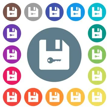 Encrypt file flat white icons on round color backgrounds Stock Illustration