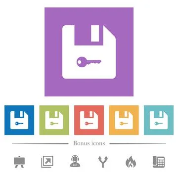 Encrypt file flat white icons in square backgrounds Stock Illustration