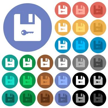 Encrypt file round flat multi colored icons Stock Illustration