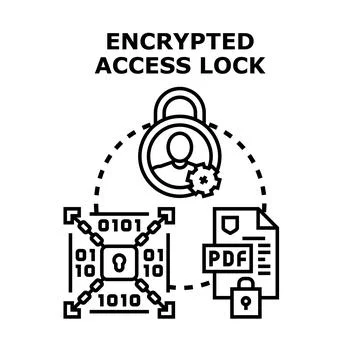 Encrypted access lock securing digital data protection 库存插图