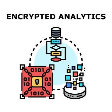 Encrypted analytics processing secure data privacy concept 库存插图