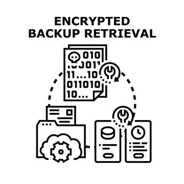 Encrypted backup retrieval process managing digital data Stock Illustration