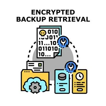 Encrypted backup retrieval process managing digital data Stock Illustration