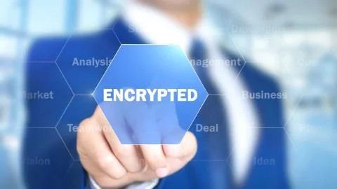 Encrypted, Businessman working on holographic interface, Motion Graphics 스톡 사진