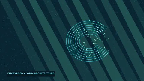 Encrypted cloud architecture symbol with digital nodes on diagonal gradient.. Stock Illustration