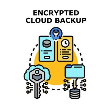 Encrypted cloud backup offering secure data protection service Stock Illustration