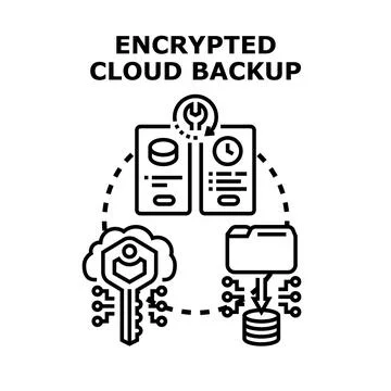 Encrypted cloud backup offering secure data protection service Stock Illustration