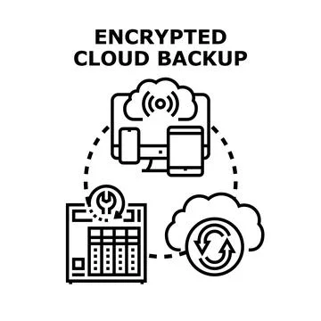 Encrypted cloud backup process for secure data storage Stock Illustration