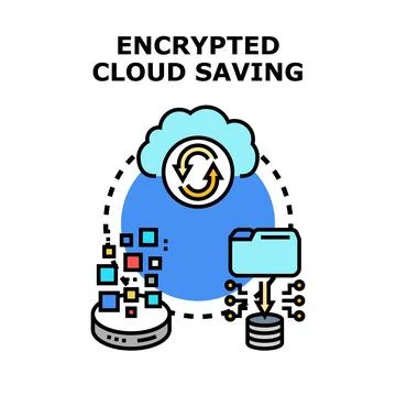 Encrypted cloud saving data protection technology concept イラスト素材