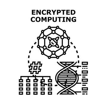 Encrypted computing securing data and digital information Stock Illustration