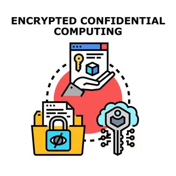 Encrypted confidential computing protecting secure data privacy Stock Illustration
