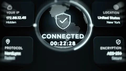 Encrypted connection dashboard confirms protected browsing Stock Photos