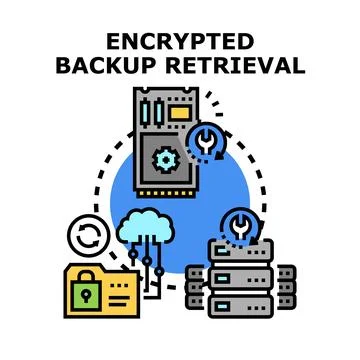 Encrypted data backup retrieval system icon Stock Illustration