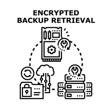 Encrypted data backup retrieval system icon Stock Illustration