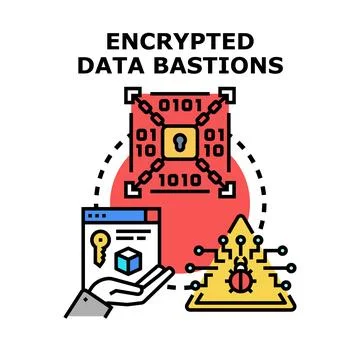 Encrypted data bastions guarding cyber security access Stock Illustration