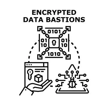 Encrypted data bastions guarding cyber security access Stock Illustration