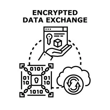 Encrypted data exchange securing digital information access system Stock Illustration