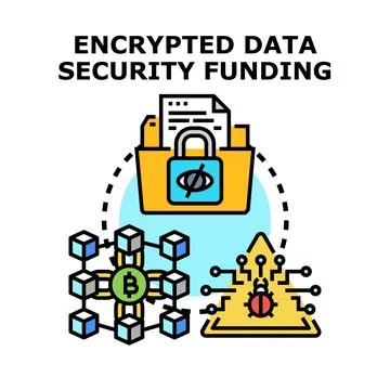 Encrypted data security funding and cyber protection Stock Illustration