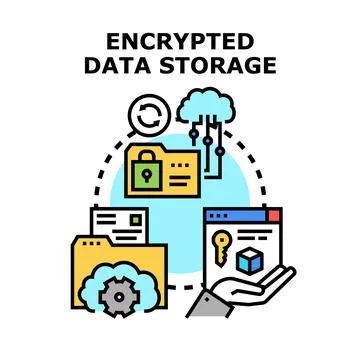 Encrypted data storage concept data security protection Illustrazione stock