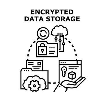 Encrypted data storage concept data security protection Illustrazione stock