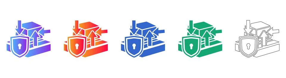 Encrypted Data Storage Shield Icon Set Stock Illustration