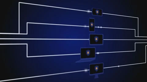 Encrypted Data Stream – Glowing Network Between Devices Seamless Loop Background Stock Footage 303465576