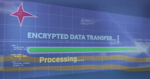 Encrypted data transfer and processing animation over digital interface Stock Footage 303586675