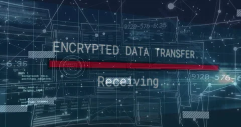 Encrypted data transfer and receiving animation over digital interface Stock Footage 303462893