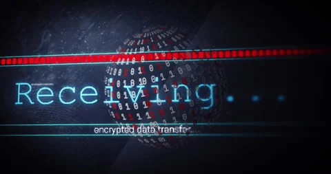 Encrypted data transfer animation over binary code globe with red progress bar Stock Footage 304194894