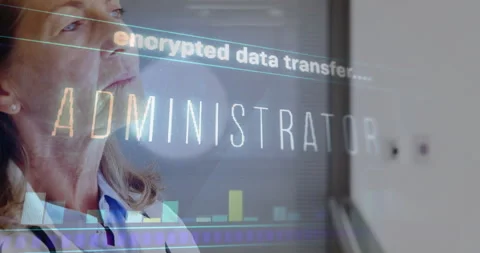 Encrypted data transfer animation over woman in lab coat in laboratory Stock Footage 304867580