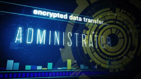 Encrypted data transfer animation over digital interface with circular patterns Stock Footage 306432933