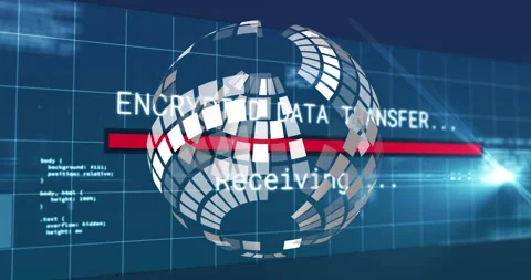 Encrypted data transfer animation over rotating globe and digital grid Stock Footage 306820738