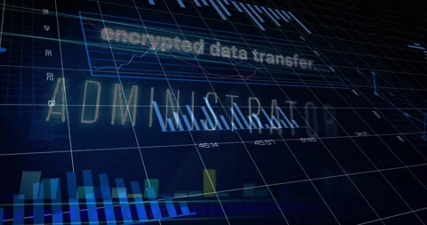 Encrypted data transfer fading, charts updating, pie splitting and ring growing Stock Footage 317659989