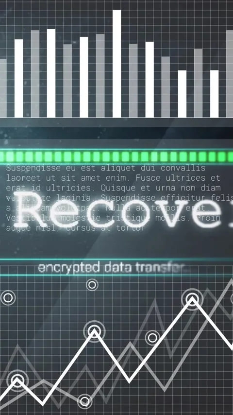 Encrypted data transfer over bar and line graphs with text Stock Footage 320150355