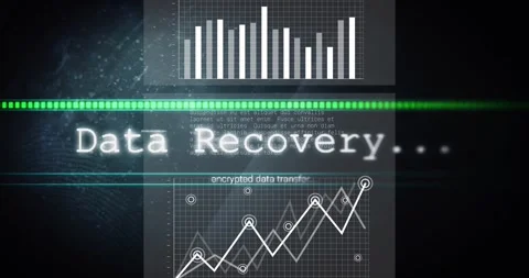 Encrypted data transfer over bar and line graphs with text Stock Footage 330172731
