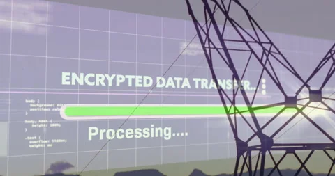 Encrypted data transfer overlay showing over rural horizon, projecting CSS code Stock Footage 307431054