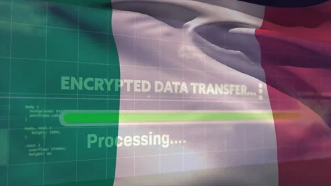 Encrypted data transfer showing progress on tricolor flag with green progress Stock Footage 308677299