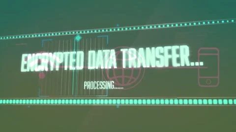 ENCRYPTED DATA TRANSFER tech pulsing processing tag starting scans bar advancing Stock Footage 332469182