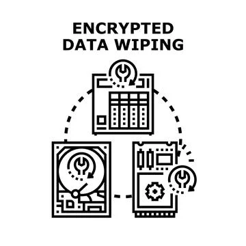 Encrypted data wiping process involving digital destruction イラスト素材