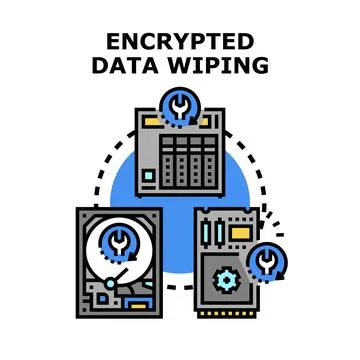 Encrypted data wiping process involving digital destruction Stock Illustration