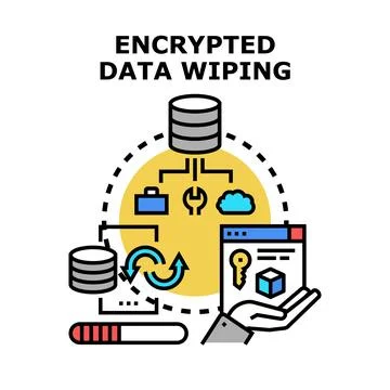 Encrypted data wiping process safely erasing information Stock Illustration