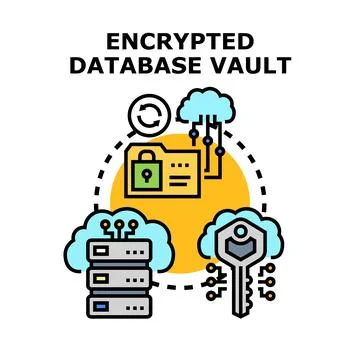 Encrypted database vault protecting digital information concept Stock-Illustration