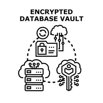 Encrypted database vault protecting digital information concept Stock Illustration