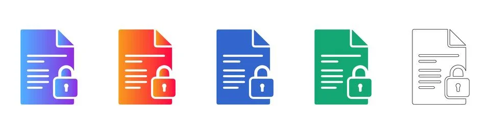 Encrypted Document Report Icons Stock Illustration