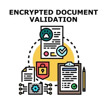 Encrypted document validation concept verifying secure data Stock Illustration