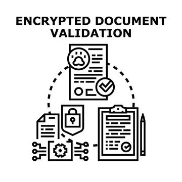 Encrypted document validation concept verifying secure data Stock Illustration