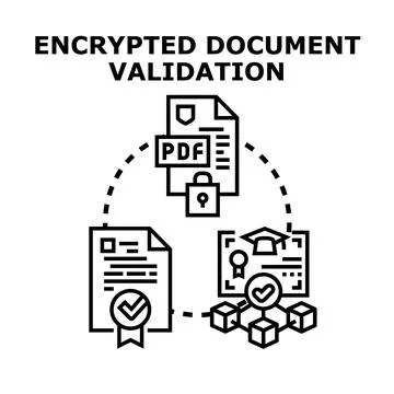 Encrypted document validation process for secure digital information Illustrazione stock
