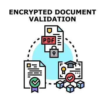 Encrypted document validation process for secure digital information Ilustración de archivo